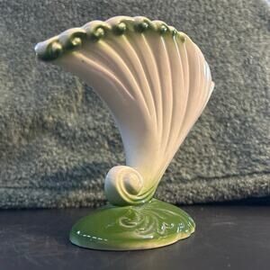 Beauceware Green and White MCM Cornucopia Vase Ceramic Pottery c1950